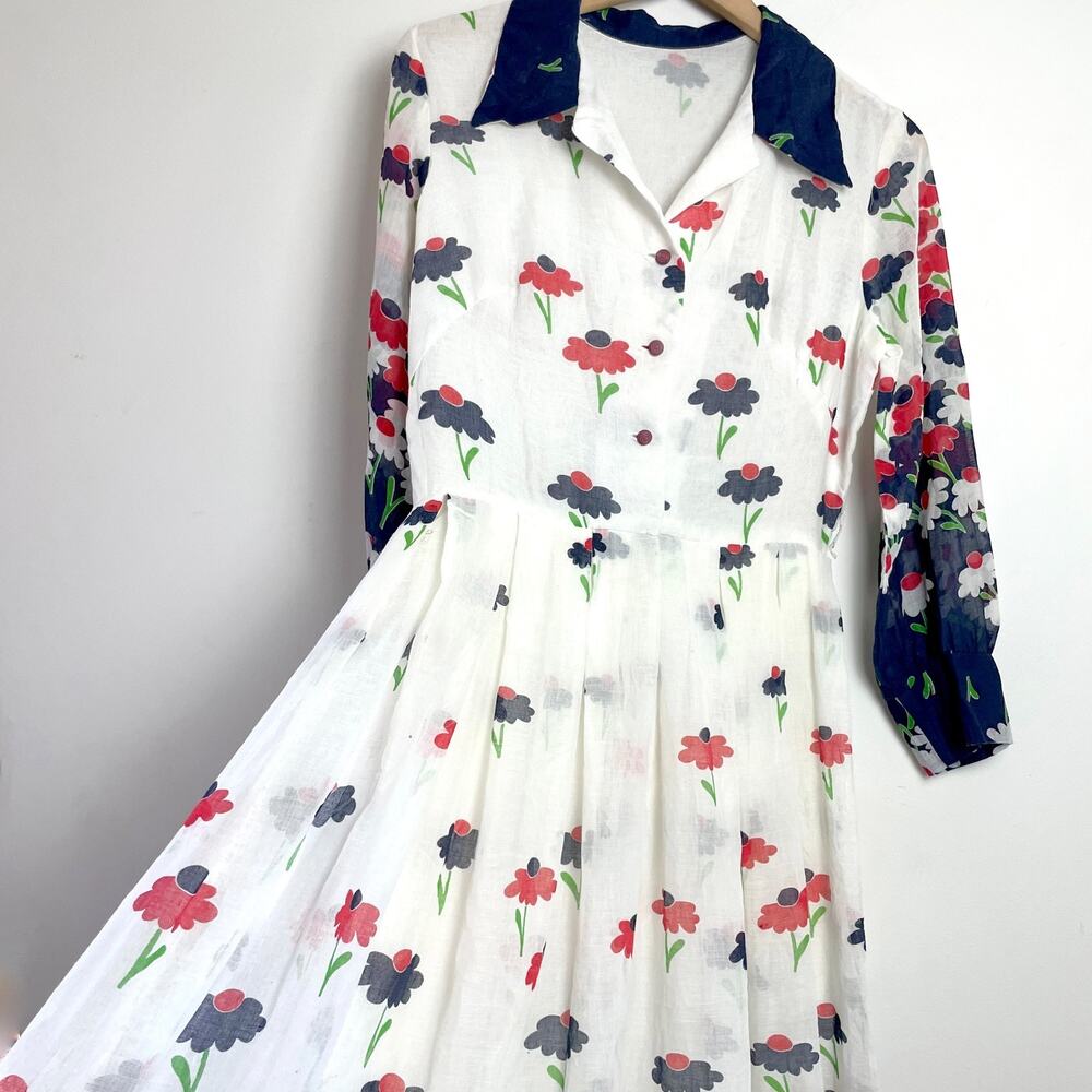 Vintage 70s Floral Maxi Dress Medium Sheer Retro Boho Romantic Statement - Picture 3 of 13